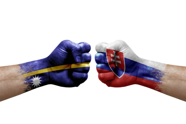 Two Hands Punch Each Others White Background Country Flags Painted — ストック写真