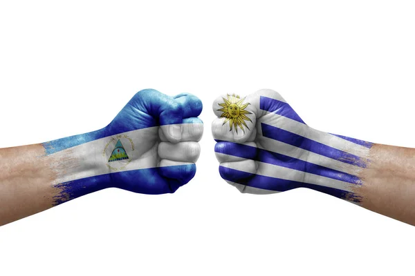 Two Hands Punch Each Others White Background Country Flags Painted — Foto Stock