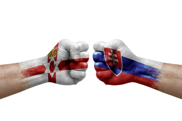 Two Hands Punch Each Others White Background Country Flags Painted — 스톡 사진