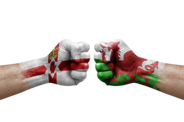 Two Hands Punch Each Others White Background Country Flags Painted — 스톡 사진