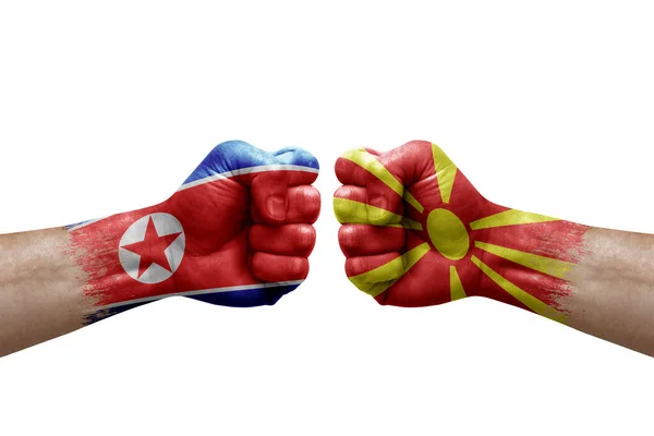 Two Hands Punch Each Others White Background Country Flags Painted — Fotografia de Stock