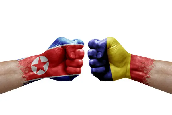 Two Hands Punch Each Others White Background Country Flags Painted — Fotografia de Stock