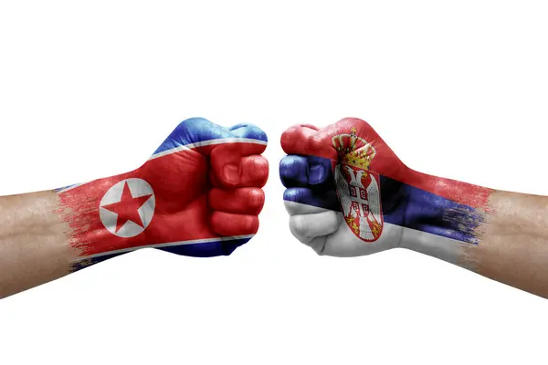 Two Hands Punch Each Others White Background Country Flags Painted —  Fotos de Stock