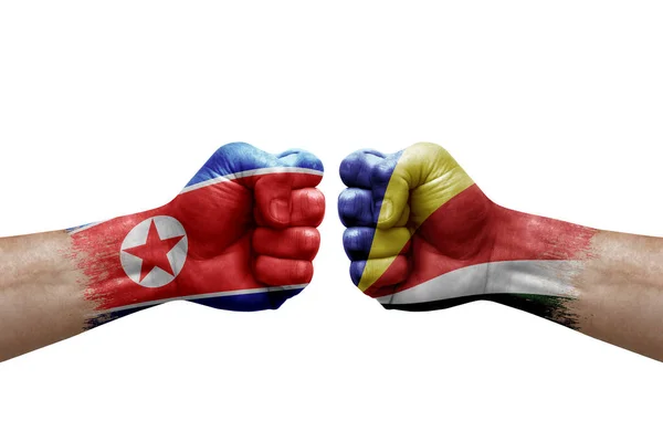 Two Hands Punch Each Others White Background Country Flags Painted — Fotografia de Stock