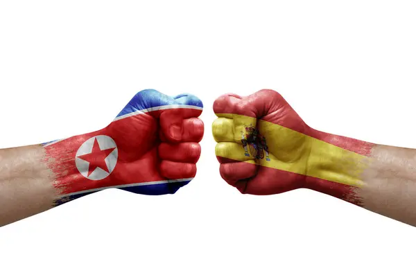 Two Hands Punch Each Others White Background Country Flags Painted — Stockfoto