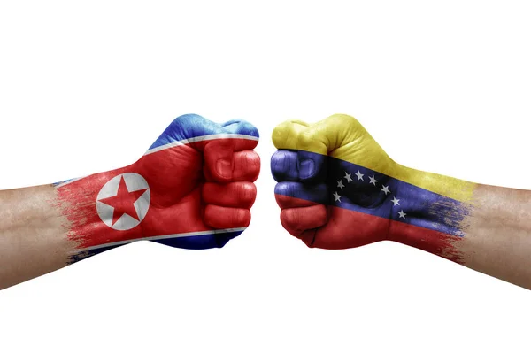 Two Hands Punch Each Others White Background Country Flags Painted — ストック写真