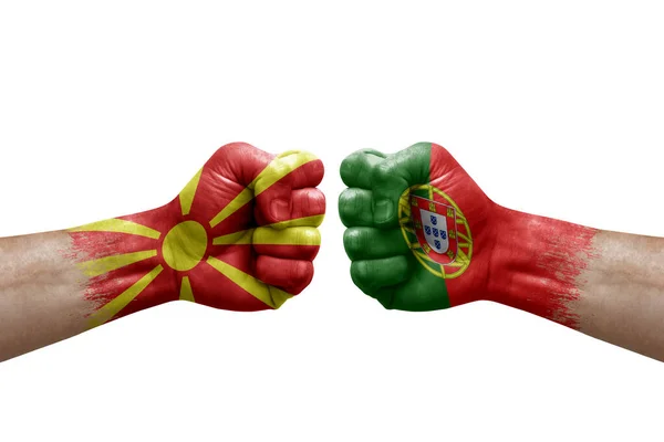 Two Hands Punch Each Others White Background Country Flags Painted — ストック写真