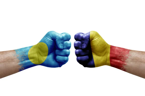 Two Hands Punch Each Others White Background Country Flags Painted — ストック写真