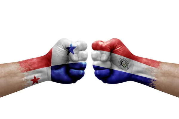 Two Hands Punch Each Others White Background Country Flags Painted — Fotografia de Stock