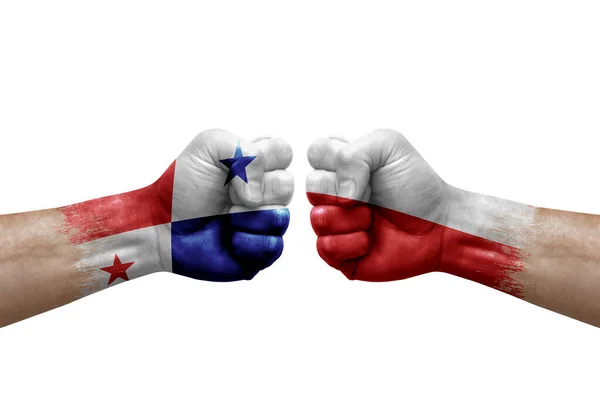 Two Hands Punch Each Others White Background Country Flags Painted —  Fotos de Stock