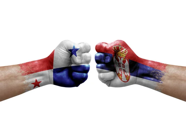 Two Hands Punch Each Others White Background Country Flags Painted — Foto Stock