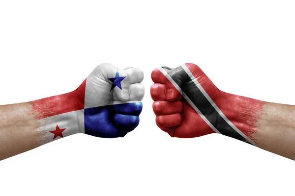 Two Hands Punch Each Others White Background Country Flags Painted — Stockfoto