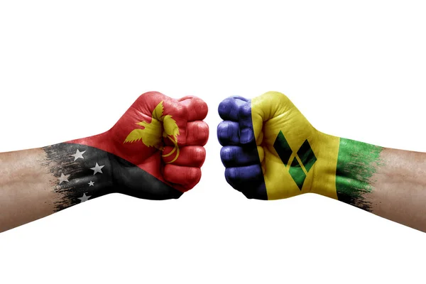 Two Hands Punch Each Others White Background Country Flags Painted — ストック写真