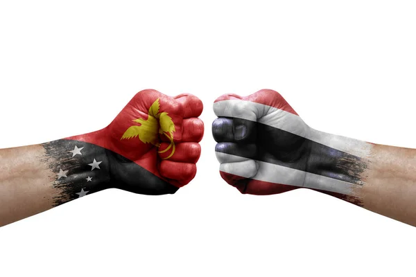 Two Hands Punch Each Others White Background Country Flags Painted — Fotografia de Stock