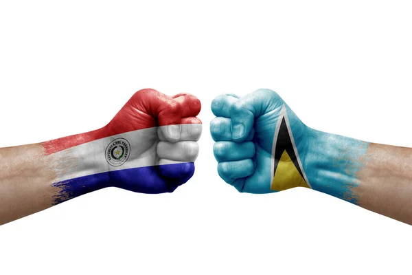 Two Hands Punch Each Others White Background Country Flags Painted — 스톡 사진