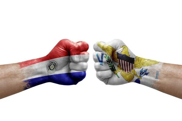 Two Hands Punch Each Others White Background Country Flags Painted — Foto Stock