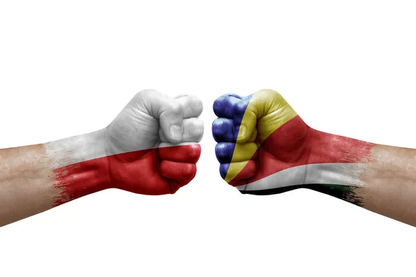 Two Hands Punch Each Others White Background Country Flags Painted — Zdjęcie stockowe