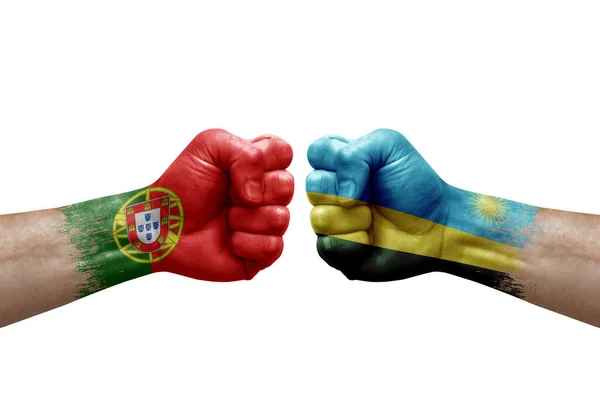 Two Hands Punch Each Others White Background Country Flags Painted — Stock fotografie