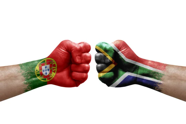 Two Hands Punch Each Others White Background Country Flags Painted — Foto Stock