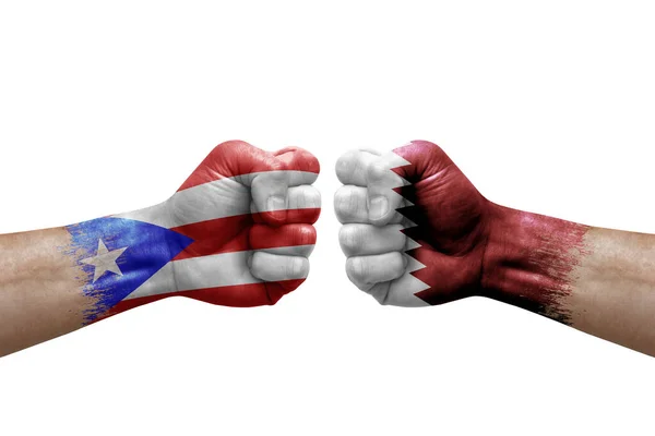 Two Hands Punch Each Others White Background Country Flags Painted — Stockfoto