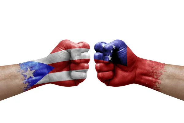 Two Hands Punch Each Others White Background Country Flags Painted — Photo