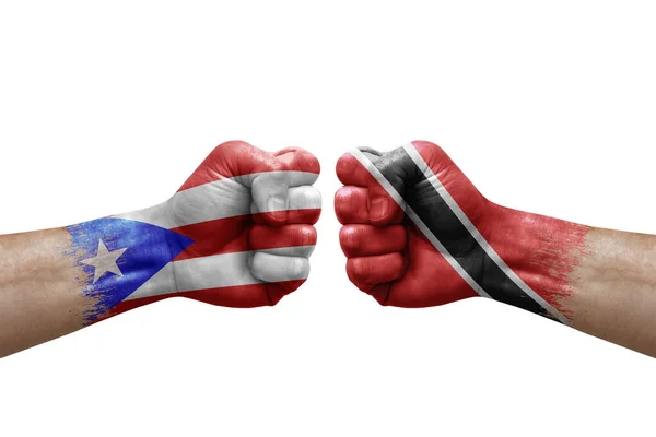 Two Hands Punch Each Others White Background Country Flags Painted — Stock Photo, Image