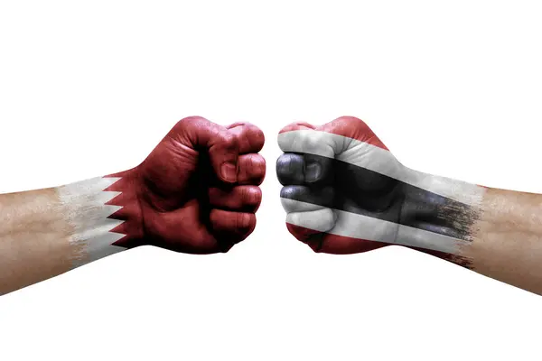 Two Hands Punch Each Others White Background Country Flags Painted — Stockfoto