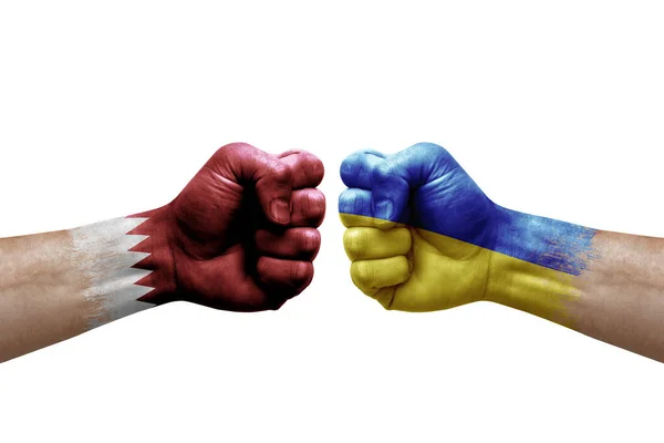 Two Hands Punch Each Others White Background Country Flags Painted —  Fotos de Stock