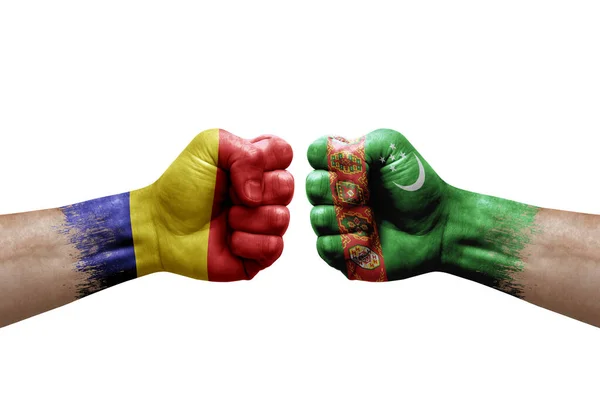 Two Hands Punch Each Others White Background Country Flags Painted — Stockfoto