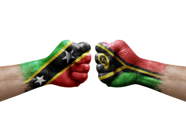 Two Hands Punch Each Others White Background Country Flags Painted – stockfoto