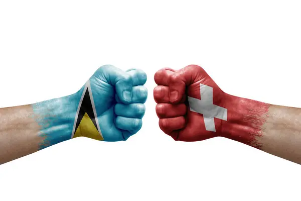 Two Hands Punch Each Others White Background Country Flags Painted — Photo