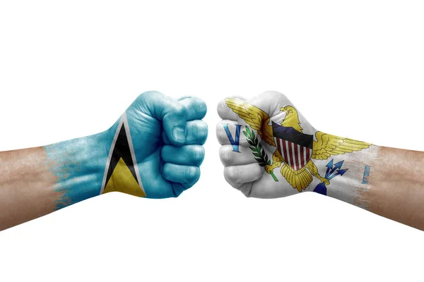 Two Hands Punch Each Others White Background Country Flags Painted —  Fotos de Stock