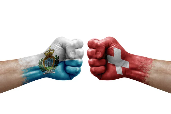 Two Hands Punch Each Others White Background Country Flags Painted — Photo