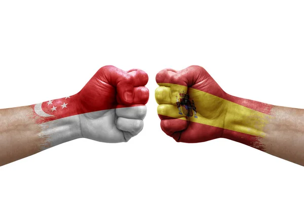 Two Hands Punch Each Others White Background Country Flags Painted — Fotografia de Stock