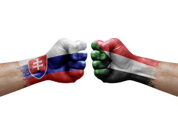 Two Hands Punch Each Others White Background Country Flags Painted — Stock fotografie