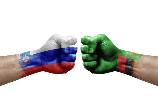 Two Hands Punch Each Others White Background Country Flags Painted — Photo