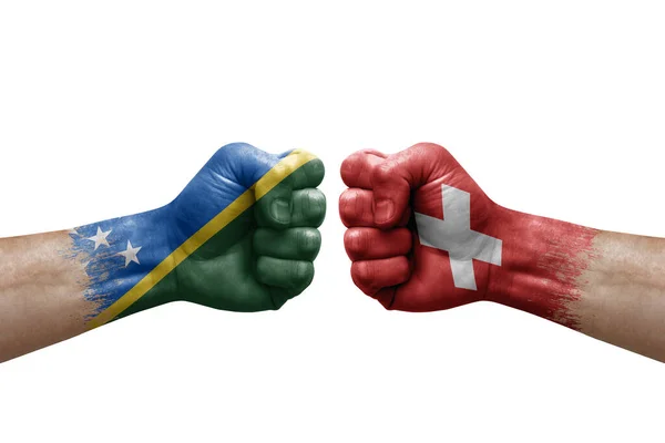 Two Hands Punch Each Others White Background Country Flags Painted — Zdjęcie stockowe