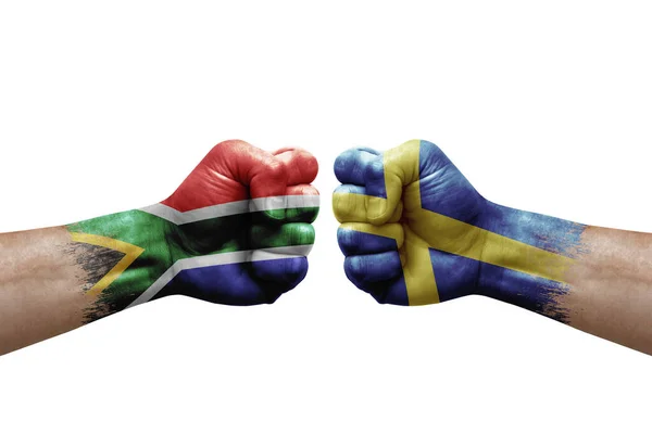 Two Hands Punch Each Others White Background Country Flags Painted —  Fotos de Stock