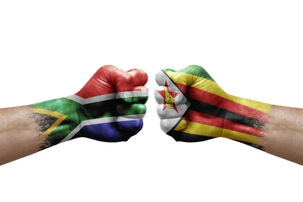 Two Hands Punch Each Others White Background Country Flags Painted — Stockfoto