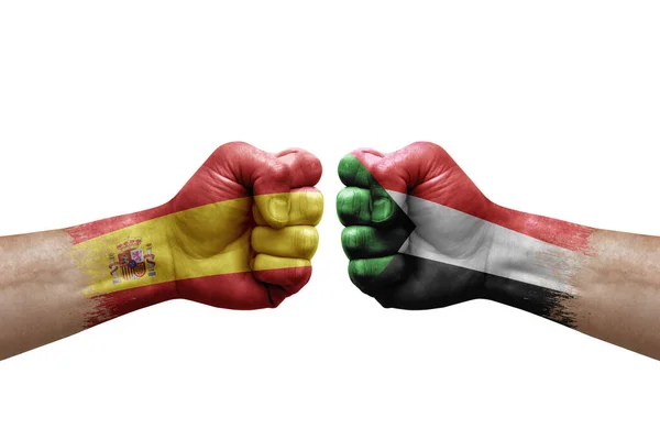 Two Hands Punch Each Others White Background Country Flags Painted — Fotografia de Stock