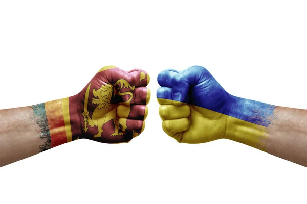 Two Hands Punch Each Others White Background Country Flags Painted — Stok fotoğraf