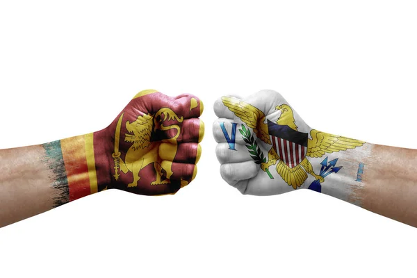 Two Hands Punch Each Others White Background Country Flags Painted — Stockfoto