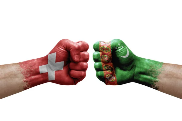 Two Hands Punch Each Others White Background Country Flags Painted — Stock fotografie