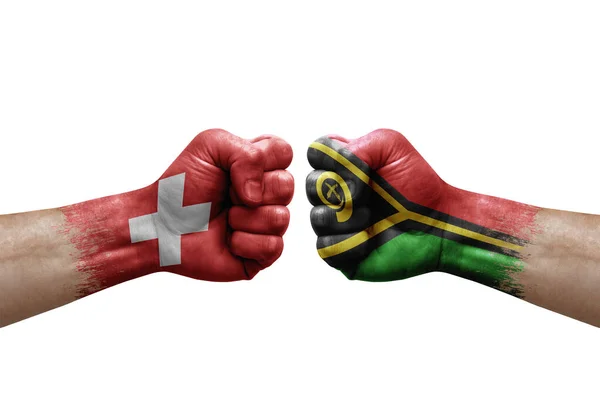 Two Hands Punch Each Others White Background Country Flags Painted — Zdjęcie stockowe