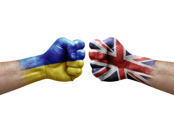 Two Hands Punch Each Others White Background Country Flags Painted —  Fotos de Stock