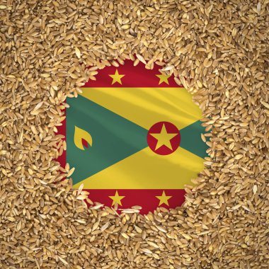 Flag of grenada with grains of wheat. Natural whole wheat concept with flag of grenada