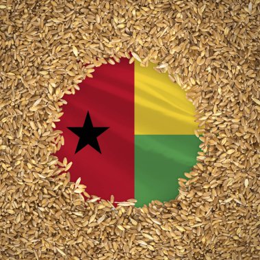 Flag of guinea bissau with grains of wheat. Natural whole wheat concept with flag of guinea bissau