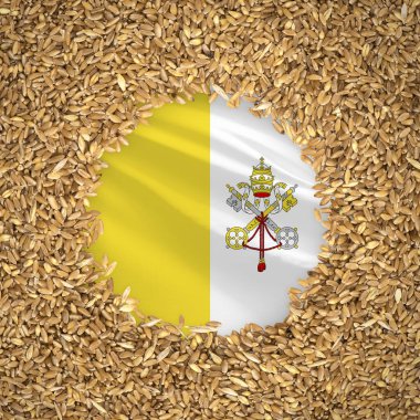 Flag of holy see with grains of wheat. Natural whole wheat concept with flag of holy see