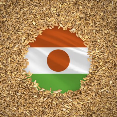 Flag of niger with grains of wheat. Natural whole wheat concept with flag of niger