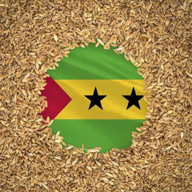 Flag of sao tome and principe with grains of wheat. Natural whole wheat concept with flag of sao tome and principe
